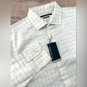 Perry Ellis Men’s Small‎ White & Beige Performance Cotton Button Down Shirt NWT